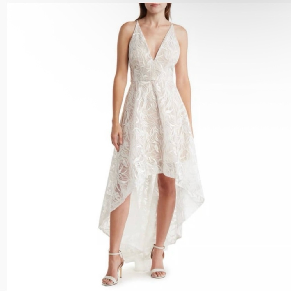 Xscape White High-Low Lace Dress